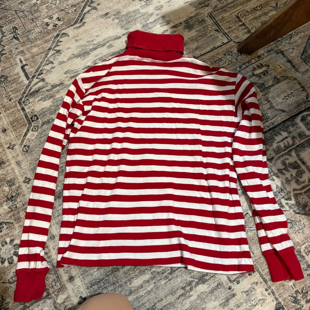 Vintage RALPH LAUREN red white Striped Cotton Turtleneck Sweater size S - Picture 5 of 7